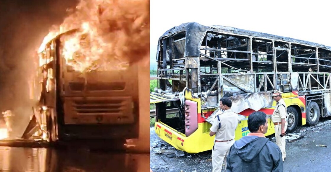 Kaveri Travels bus caught on fire on Friday. Photo: PTI