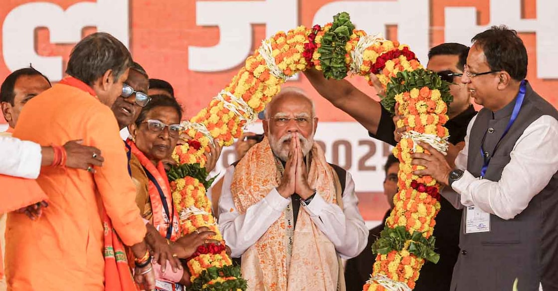 Prime Minister Narendra Modi during a public rally during Bihar Assembly elections, in Bettiah, Bihar. Photo: PTI