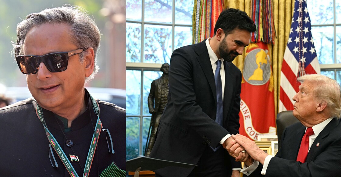 Shashi Tharoor, Zohran Mamdani, Donald Trump. Photo: Manorama, AFP