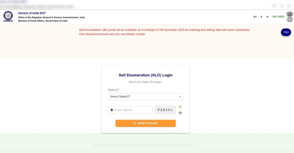 Photo: Screenshot from https://test.census.gov.in/se.