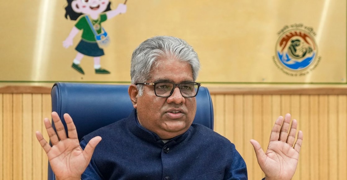 Union Minister for Environment, Forest and Climate Change Bhupender Yadav addresses a press conference. Photo: PTI
