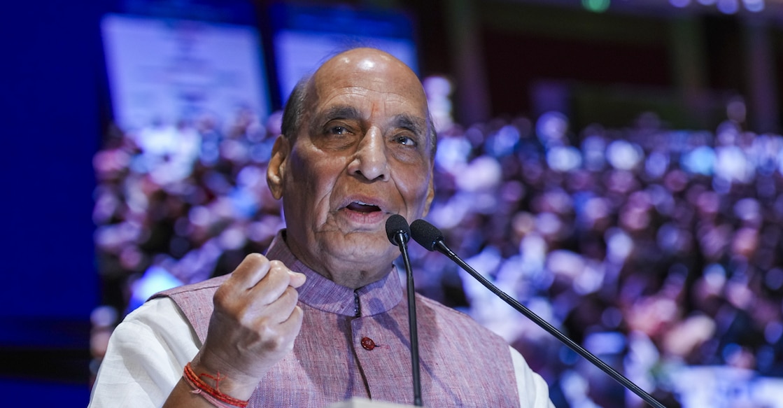 rajnath-singh Defence Minister Rajnath Singh addresses the CII Annual General Meeting & Business Summit 2025, in New Delhi on Thursday. Photo: PTI