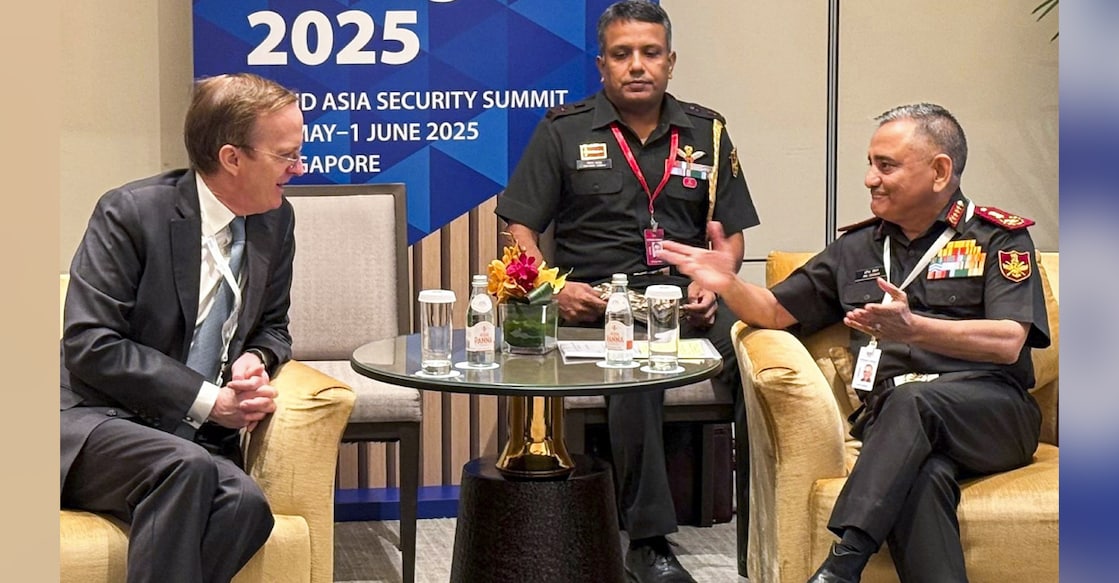 chauhan Chief of Defence Staff General Anil Chauhan with Charles Fries, Deputy Secretary General for Peace, Security & Defence, European External Action Service, during a meeting on the sidelines of the IISS Shangri-La Dialogue 2025, in Singapore. Photo: @HQ_IDS_India via PTI