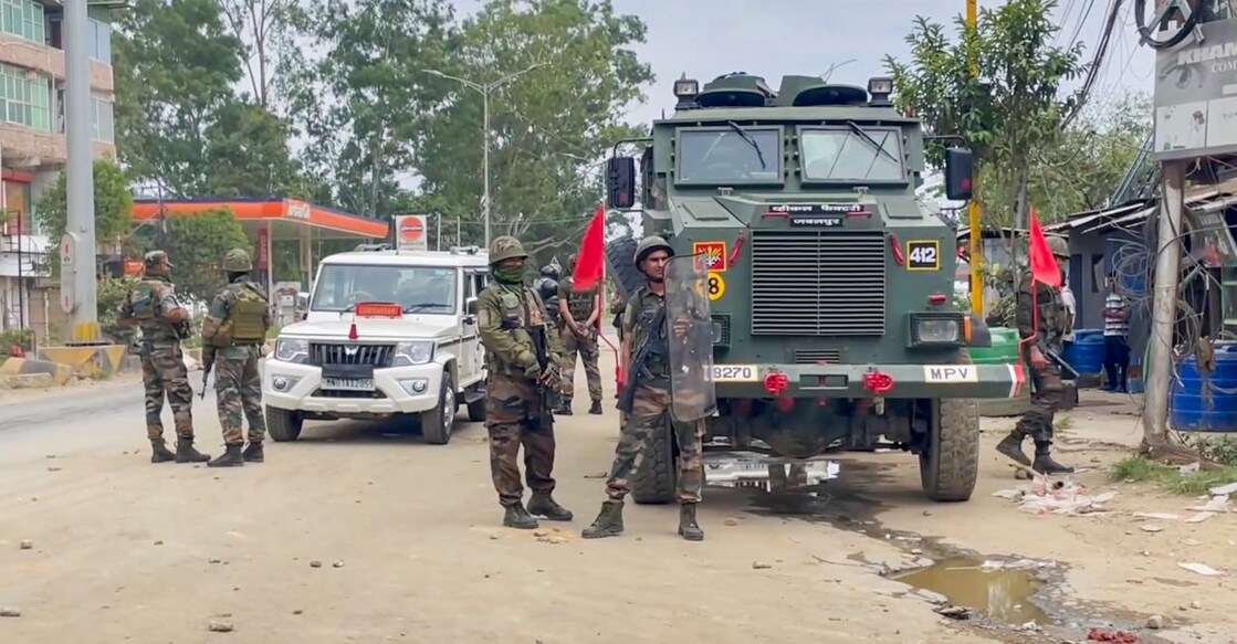 Security forces in Manipur Security officers during protests in Imphal. Photo: PTI