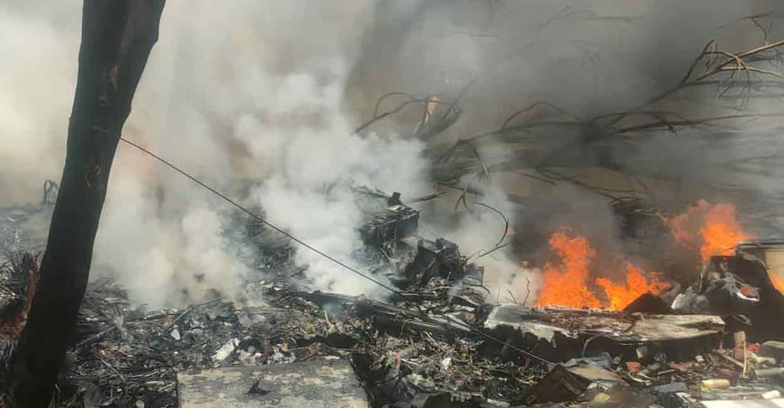 Smoke billows from site of flight crash in Ahmedabad. Photo: Special arrangement