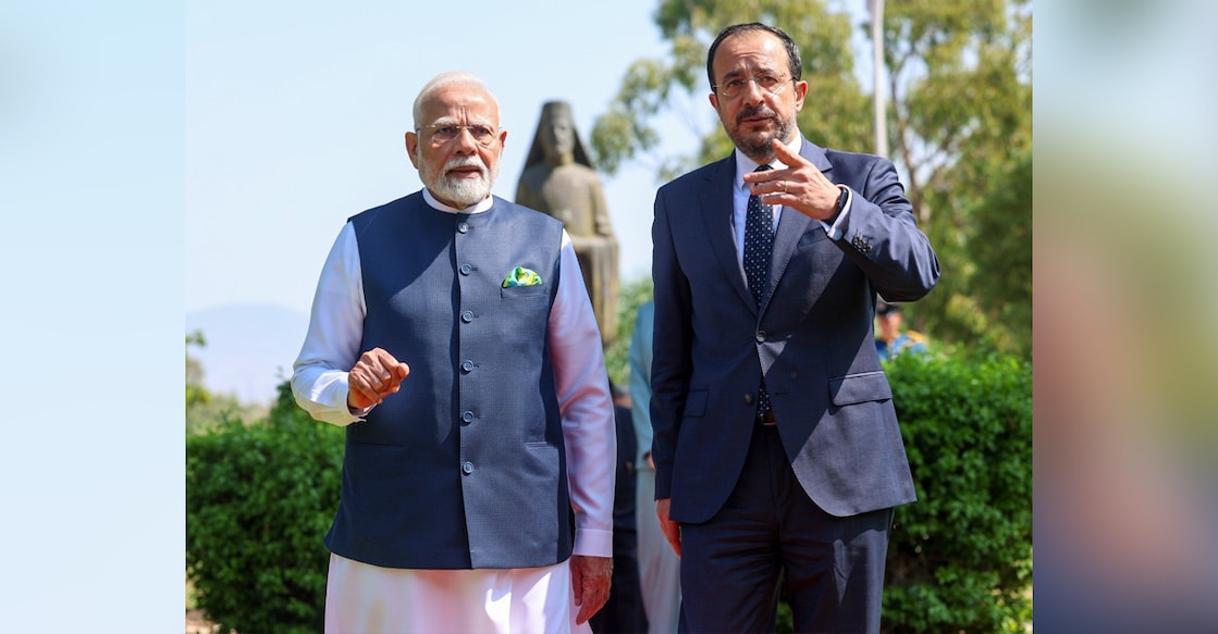 modi-in-cyprus Prime Minister Narendra Modi with President of Cyprus Nikos Christodoulides during his ceremonial welcome at Presidential Palace at Nicosia, in Cyprus. Photo: @narendramodi/X