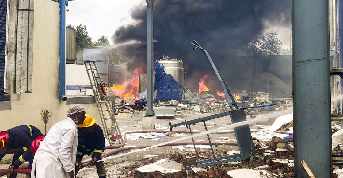 hyderabad-chemical-factory-blast Firefighters try to extinguish a fire that broke out in a chemical factory at Pashamylaram in the Medak district. Photo: PTI