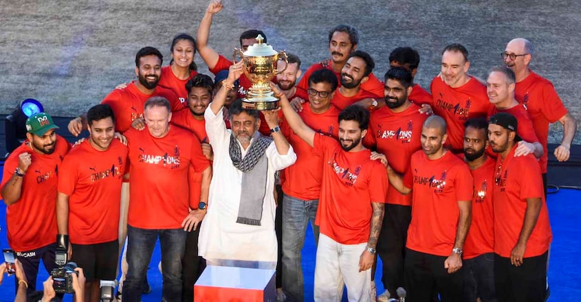 RCB IPL 2025 victory Karnataka Home Minister G Parameshwara inspecting the site near the Chinnaswamy stadium after the stampede. Photo: PTI/Shailendra Bhojak