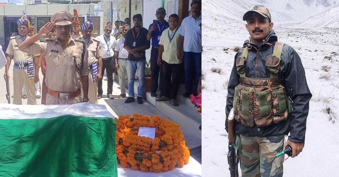 sainudheen-pk-indian-army Police and army personnel paying tribute to Sepoy Sainudheen PK (L) and Sainudheen PK (R). Photo: Special arrangement