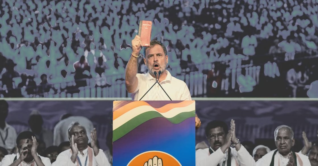 Congress leader and LoP in Lok Sabha Rahul Gandhi addresses the party's 'Vote Adhikar Rally', in Bengaluru, Friday, Aug. 8, 2025. Photo: PTI/Shailendra Bhojak