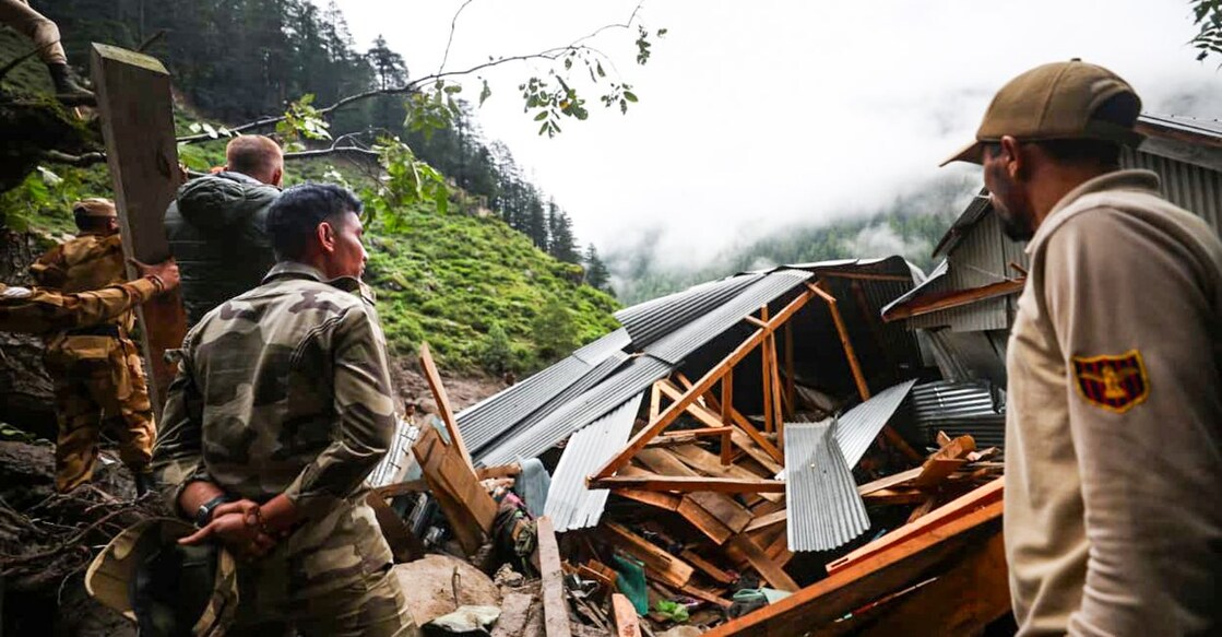 Rescue work underway at an affected area following a cloudburst in Kishtwar district. Photo: PTI.