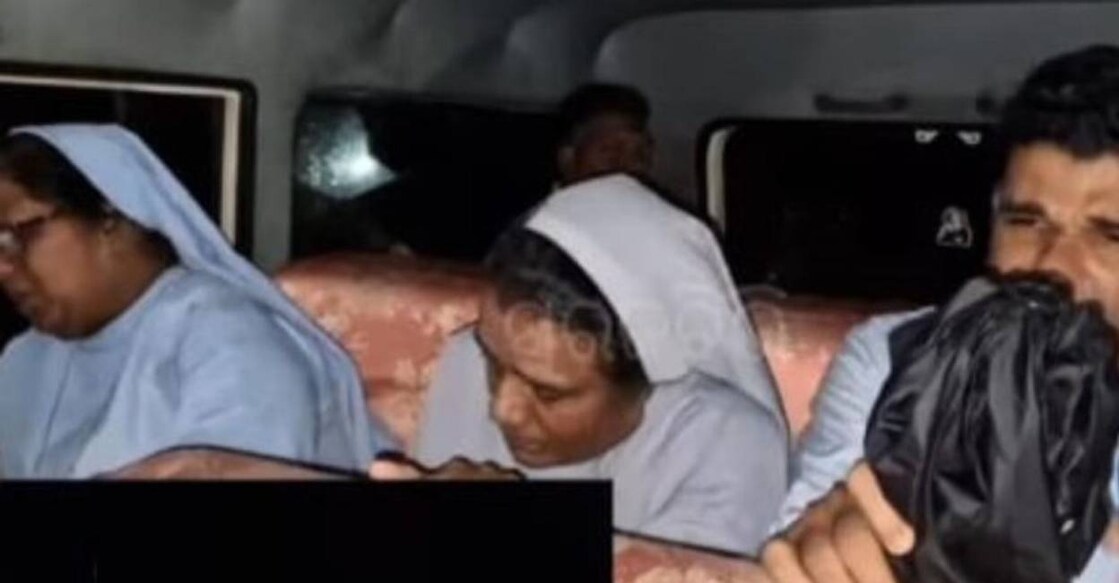 Nuns and priests were attacked by Bajrang Dal activits while returning after prayer service. Photo: Manorama News