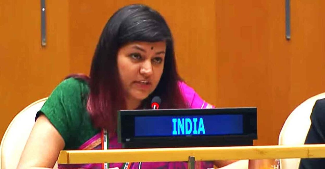 Petal Gahlot in India’s United Nations Mission gives the right of reply to Pakistan Prime Minister. File Photo: UN