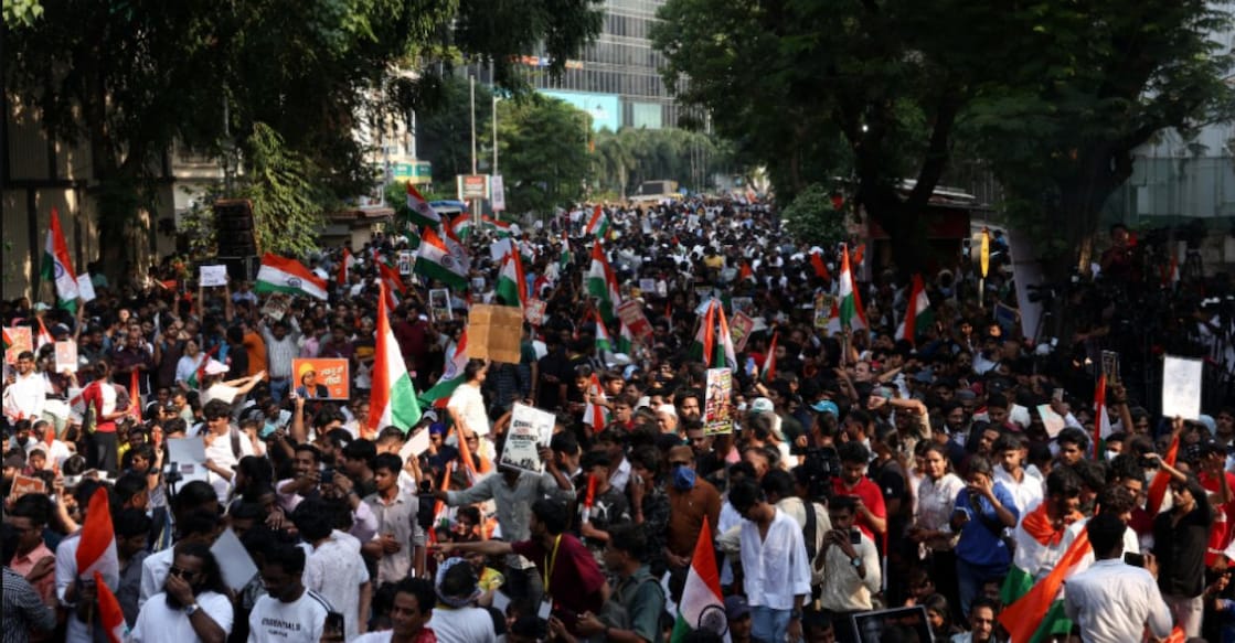 Supporters of the Cockroach Janta Party (CJP) attend a protest demanding the resignation of India's Chief Election Commissioner, Gyanesh Kumar. Photo: PTI. 
