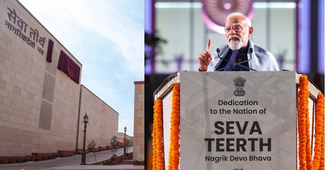 Prime Minister Narendra Modi addresses the inaugural programme of the 'Seva Teerth', the new building of the Prime Minister's Office, and two more Kartavya Bhawans, in New Delhi. Photo: PTI