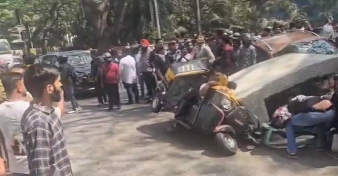 A view of the slab fallen onto an autorickshaw. Photo: X