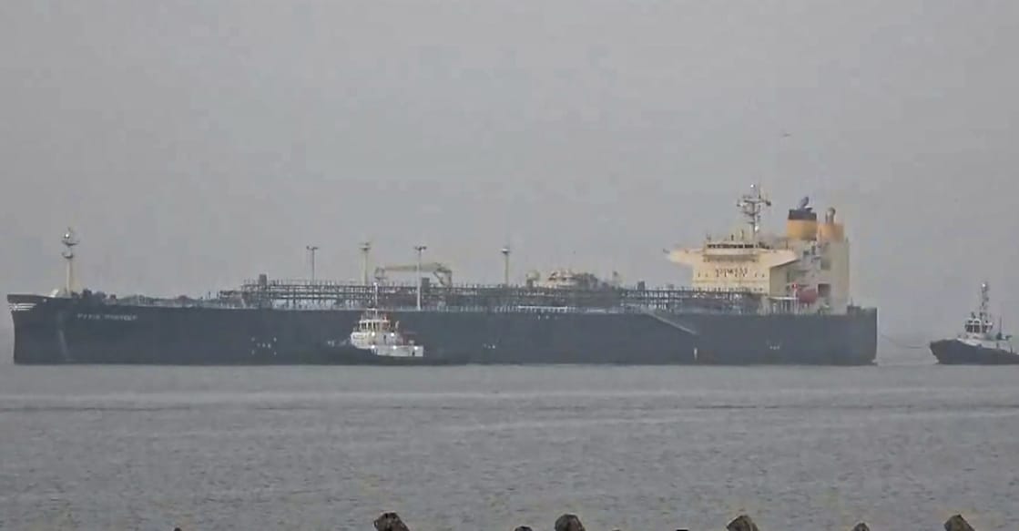 The Singapore-flagged cargo ship Pyxis Pioneer arrives at New Mangalore Port carrying LPG from Port of Nederland, Texas, in Mangaluru, Sunday, March 22, 2026. Photo: PTI
