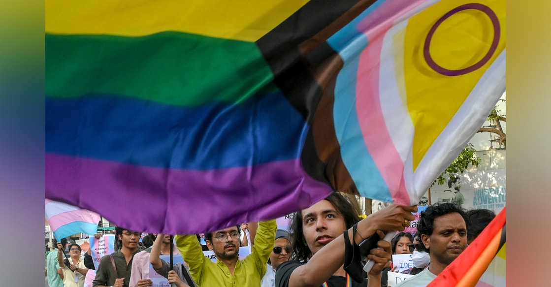 Activists and members of the LGBTQ community take part in a protest against the proposed Transgender Persons (Protection of Rights) Amendment Bill in Ahmedabad on March 22, 2026. Photo: AFP