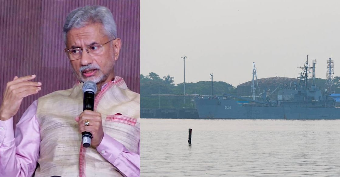 External Affairs Minister S Jaishankar and Iranian ship docked at Kochi. Photo: PTI