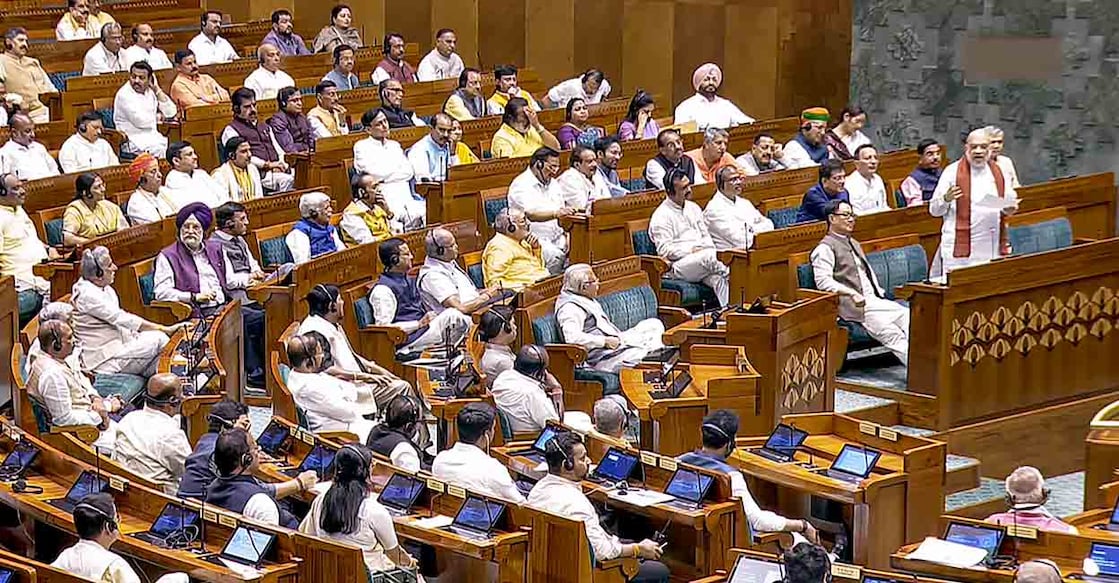 Union Home Minister Amit Shah speaks in the Lok Sabha during the Special session of Parliament, in New Delhi, Thursday, April 16, 2026. Photo: PTI