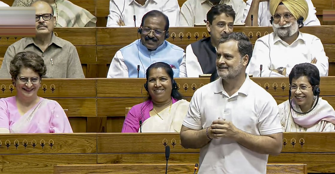 Leader of Opposition in the Lok Sabha, Rahul Gandhi, speaks in the House during the Special session of Parliament, in New Delhi, Friday. Photo: PTI