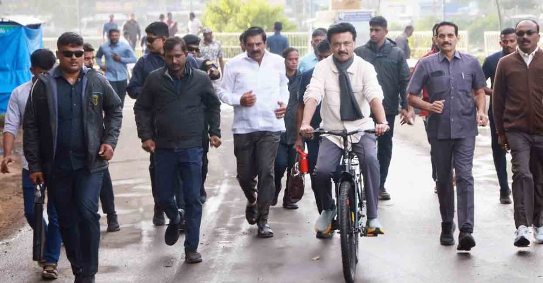 Tamil Nadu Chief Minister MK Stalin cycles near the Kodaikanal Lake, post the election campaigns for the state Assembly elections, at Kodaikanal, in Dindigul district, Tuesday, April 28, 2026. Photo: PTI