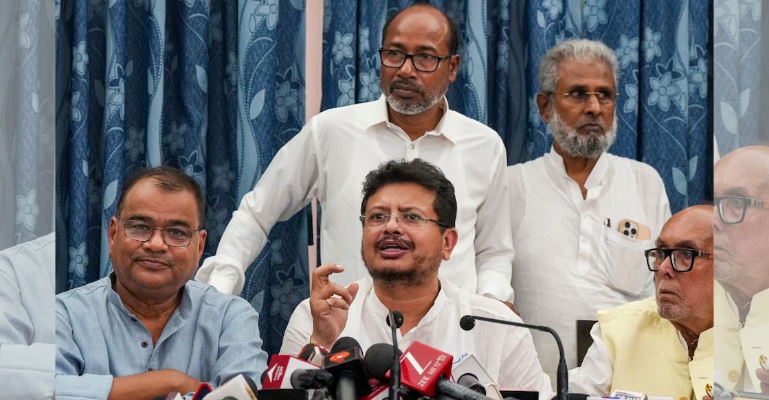 Expelled TMC leader Ritabrata Banerjee, who is backed by dissident MLAs, addresses a press conference at the West Bengal Legislative Assembly in Kolkata. Photo: PTI
