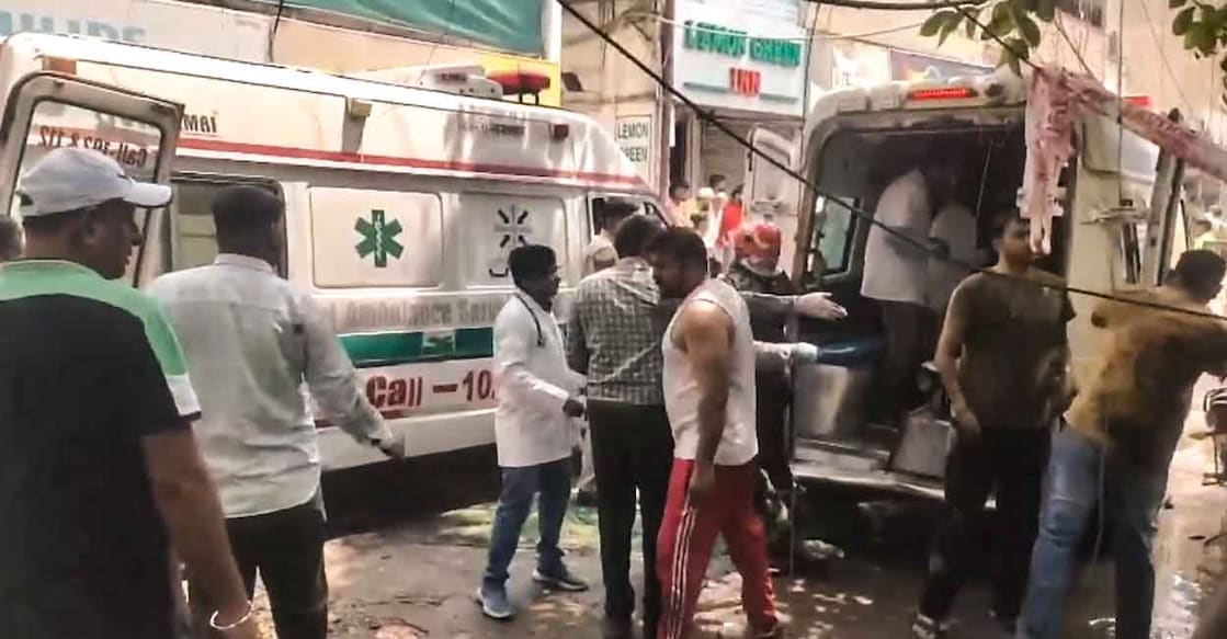 Security and health officials at the site after a fire broke out in a restaurant in south Delhi's Malviya Nagar, Wednesday, June 3, 2026. Photo: PTI