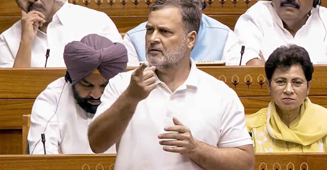 Leader of Opposition in the Lok Sabha Rahul Gandhi speaks in the House during the Monsoon session of Parliament, in New Delhi, Wednesday, July 29, 2026. Photo: Sansad TV via PTI