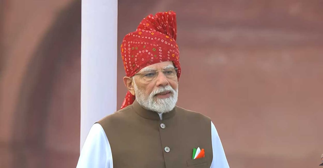 Prime Minister Narendra Modi delivers his speech on 80th Independence Day at Red Fort. Photo: YouTube/ Narendra Modi