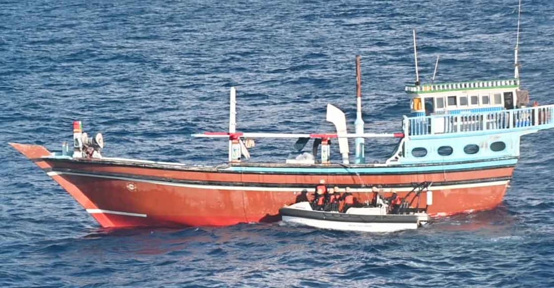 526 kg of methamphetamine and heroin worth more than ₹3,000 crore seized from an Iranian boat in the Arabian Sea. Photo: Indian Coast Guard