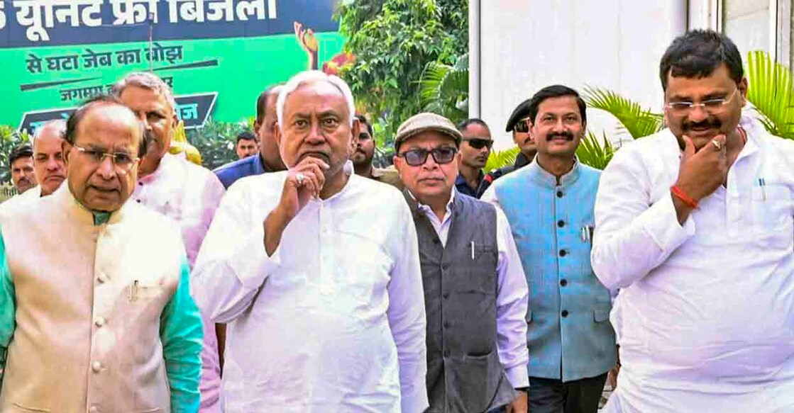 Patna: Bihar CM Nitish Kumar visits JD(U) office during the second and final phase of the state Assembly elections, in Patna, Tuesday, Nov. 11, 2025. (PTI Photo) (PTI11_11_2025_000338A)