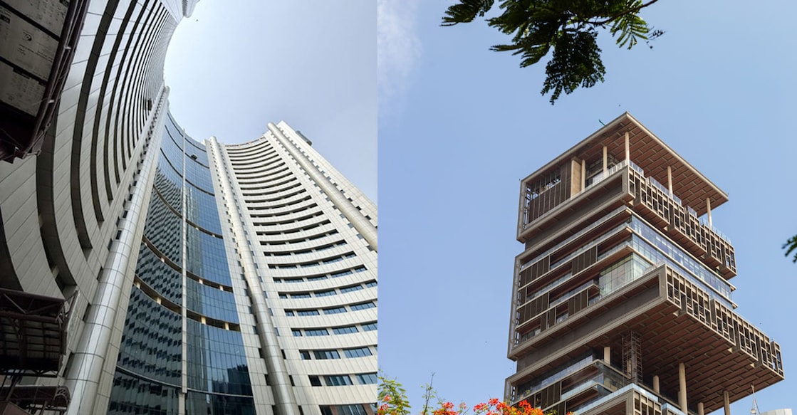 SP Mookherjee Civic Centre in New Delhi (L), Antilia. Photo: Special Arrangement/Shutterstock