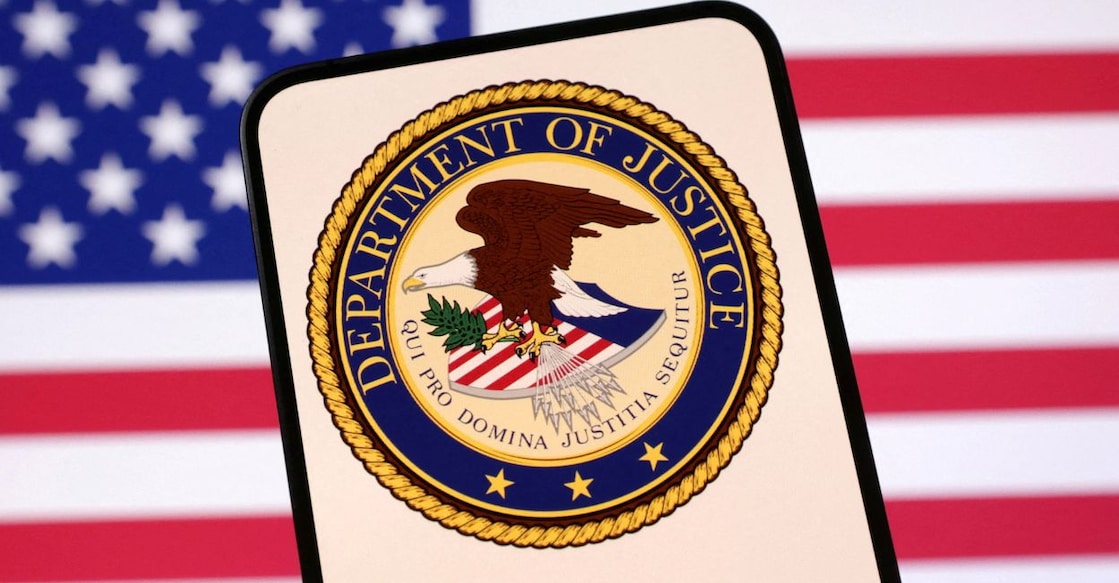 Department of justice, US United States Department of Justice logo and U.S. flag are seen in this illustration taken April 23, 2025. Photo: REUTERS/Dado Ruvic/Illustration/File Photo