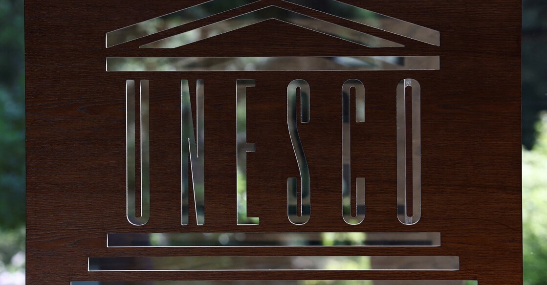 A UNESCO logo is seen at the UNESCO headquarters in Paris, France. Photo: REUTERS/Stephanie Lecocq/File Photo