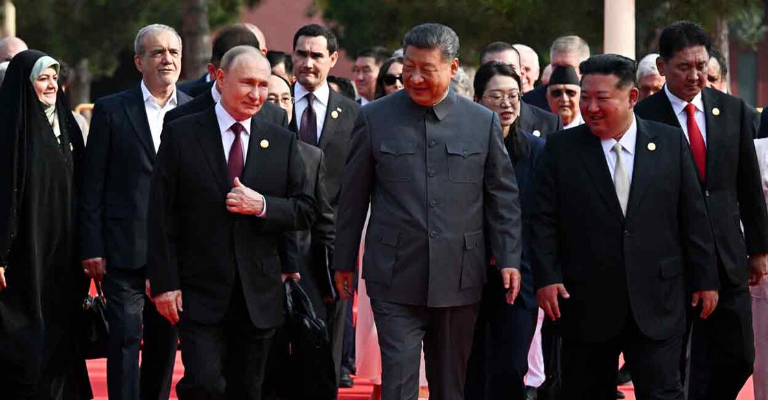 Russian President Vladimir Putin, Chinese President Xi Jinping, North Korean leader Kim Jong Un and heads of foreign delegations arrive for a military parade marking the 80th anniversary of the end of World War Two, in Beijing, China September 3, 2025. Photo: Sputnik/Sergey Bobylev/Pool via REUTERS