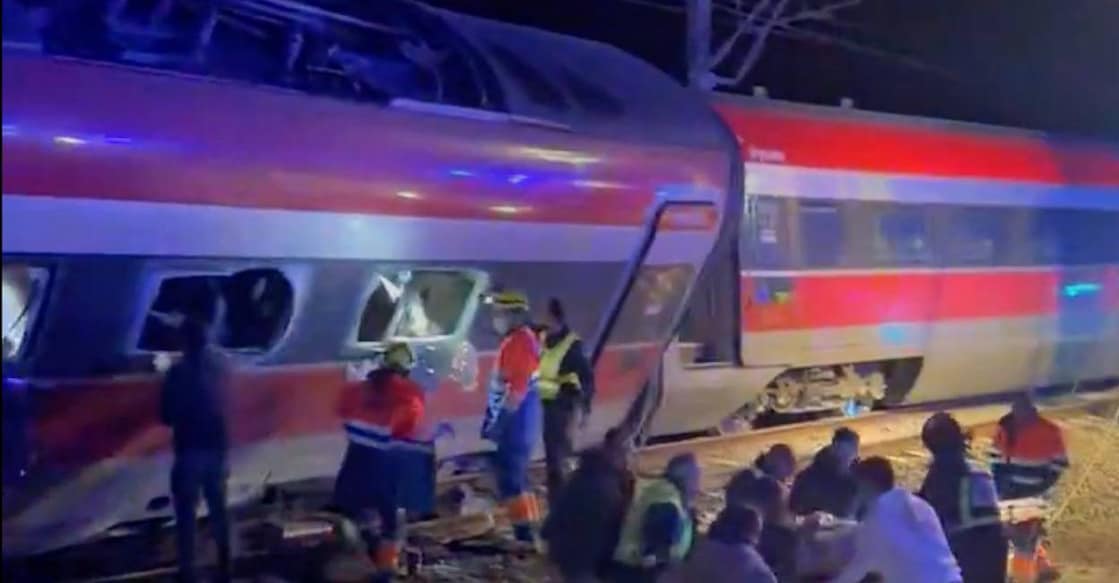Emergency personnel working after a train accident in Adamuz, southern Spain. Photo: AFP
