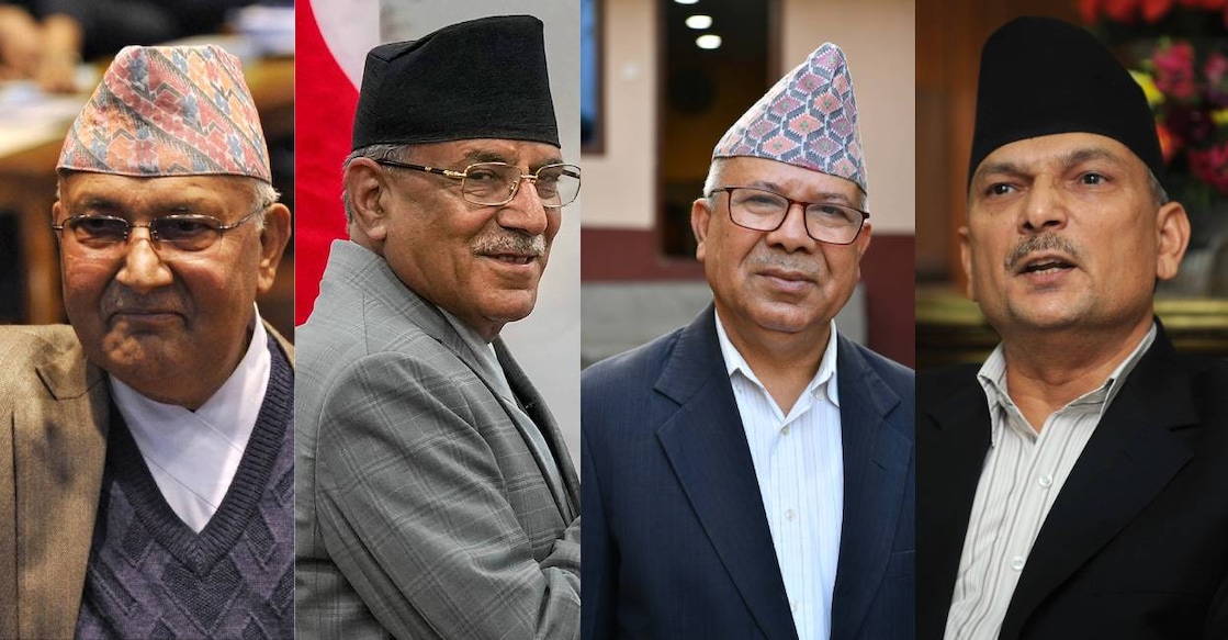 KP Sharma Oli, Pushpakamal Dahal, Madhav Kumar Nepal and Baburam Bhattarai. Photo: AFP/Reuters