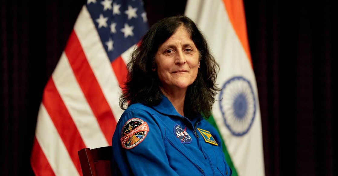 NASA astronaut (Retd.) Sunita Williams addresses a fireside chat on her journey and experiences in space, at the US Embassy, in New Delhi. Photo: PTI