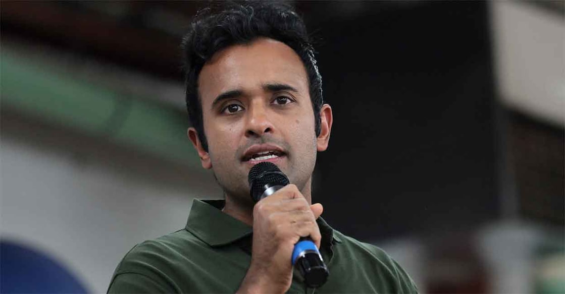 Republican gubernatorial candidate Vivek Ramaswamy speaks during the Darke County Republican Party Hog Roast on October 18, 2026 in Greenville, Ohio. Ramaswamy and Sen. Photo: AFP