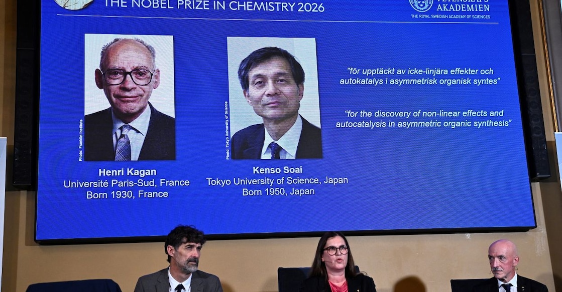 Henri Kagan and Kenso Soai are awarded the 2026 Nobel Prize in Chemistry during a press conference at the Royal Swedish Academy of Sciences in Stockholm, Sweden, October 7, 2026. Photo: Reuters. 