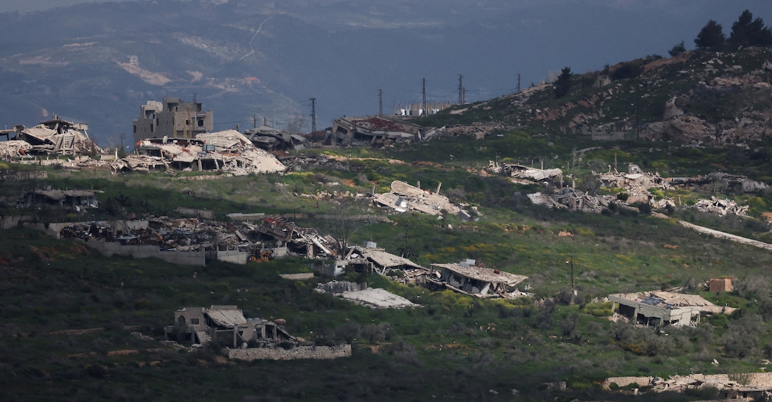 Damaged buildings in Lebanon, as seen from the Israeli side of the border with Lebanon, in northern Israel. Photo: Reuters. 