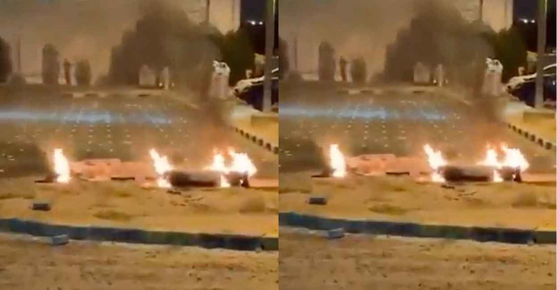 Debris burns on the ground in a parking lot following reports of missile and drone attacks, in Sabah Al Nasser, Kuwait June 3, 2026, in this screengrab obtained from a social media video . Photo: SOCIAL MEDIA/via REUTERS