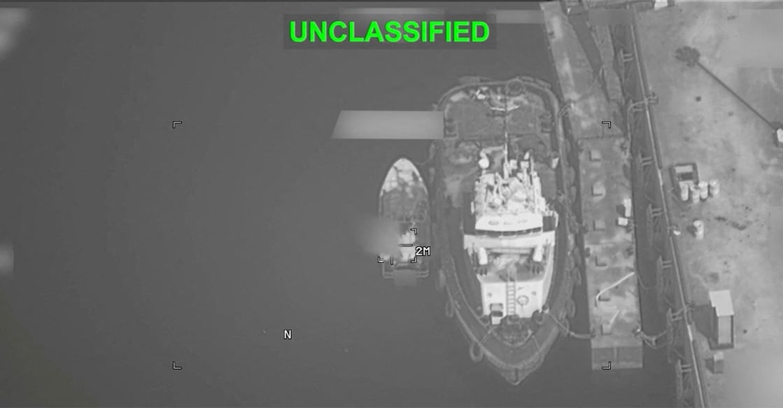 A boat is targeted at an unknown location during what the US Central Command (CENTCOM) says are strikes on Iranian military targets. Photo: US Central Command/Handout via REUTERS