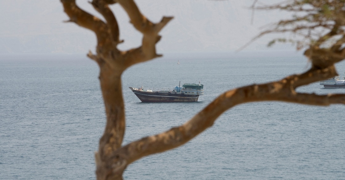 Vessels near the Strait of Hormuz, as seen from Musandam, Oman in August 2026. Photo: Reuters 