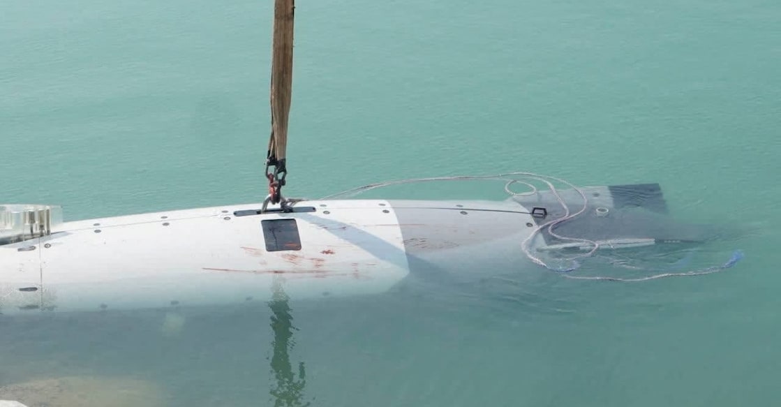 An unmanned U.S. submersible that Iran's Islamic Revolutionary Guard Corps says it captured at the entrance of the Strait of Hormuz. Photo: Reuters handout 