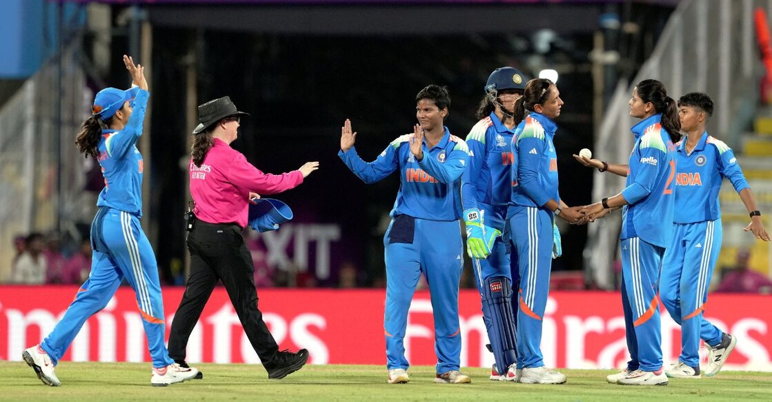 Indian players during the match against Sri Lanka in the Women's World Cup. Photo: PTI
