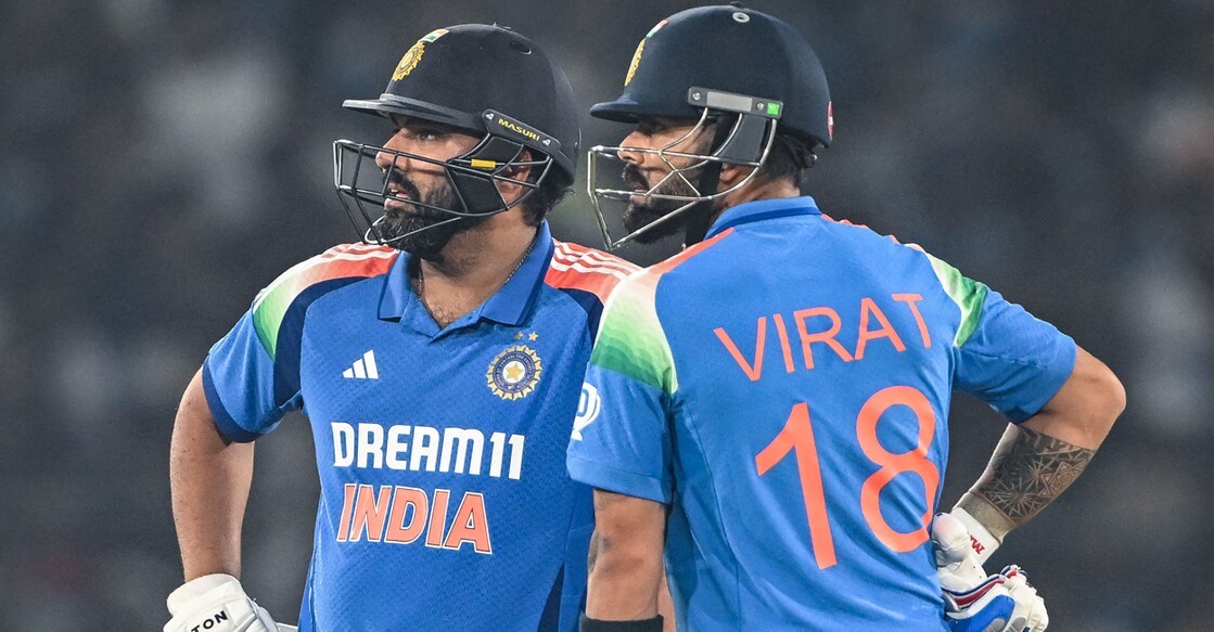 India's Rohit Sharma and Virat Kohli during an ODI match against England at the Barabati Stadium in Cuttack on February 9, 2025. File photo: AFP/ Dibyangshu Sarkar 