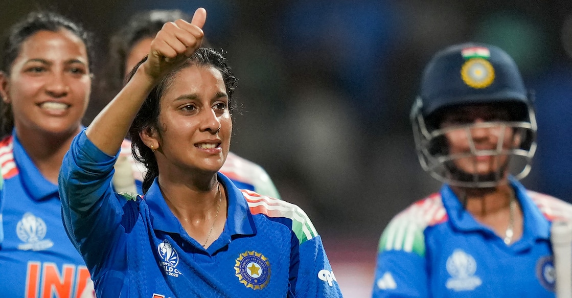 India's Jemimah Rodrigues with teammates celebrates after winning in the ICC Women's World Cup semifinal against Australia at the DY Patil Stadium in Navi Mumbai on October 30, 2025. Photo: PTI