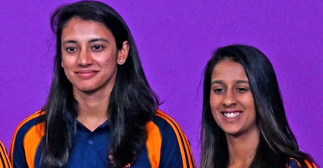 India’s cricketers Smriti Mandhana (left) and Jemimah Rodrigues (C) pose during the BCCI awards ceremony in Hyderabad on January 23, 2024. File photo: AFP/ Noah Seelam